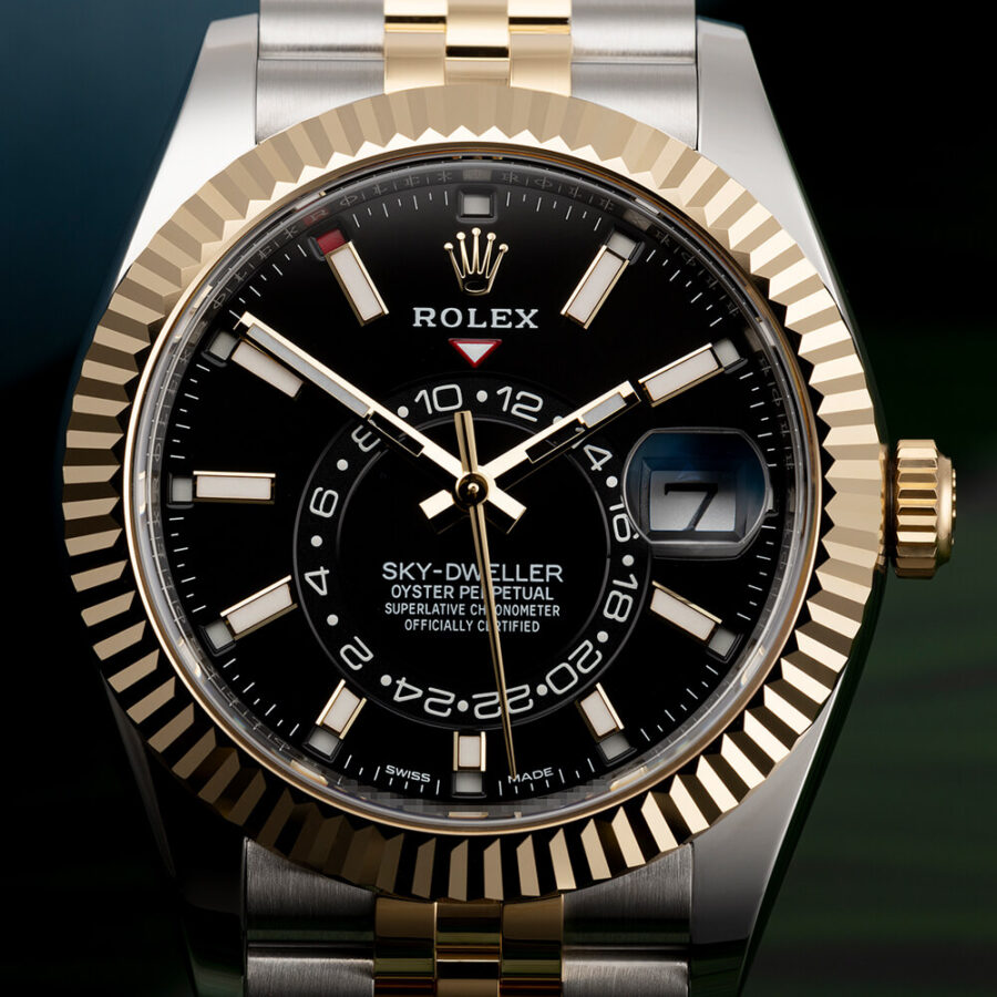 rolex replica sky dweller 326933 black gold watches U 2
