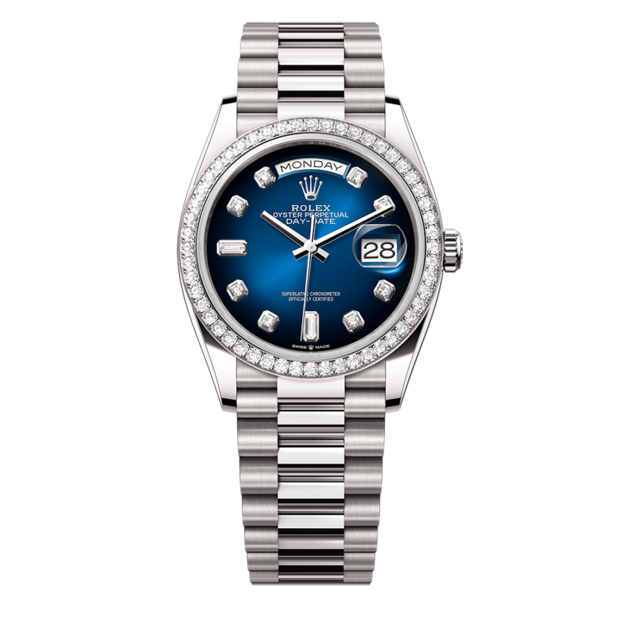 2023 High Quality cheapest rolex for Men’s Day Date 36MM m128349rbr-0010 blue ombré, diamond-set Dial