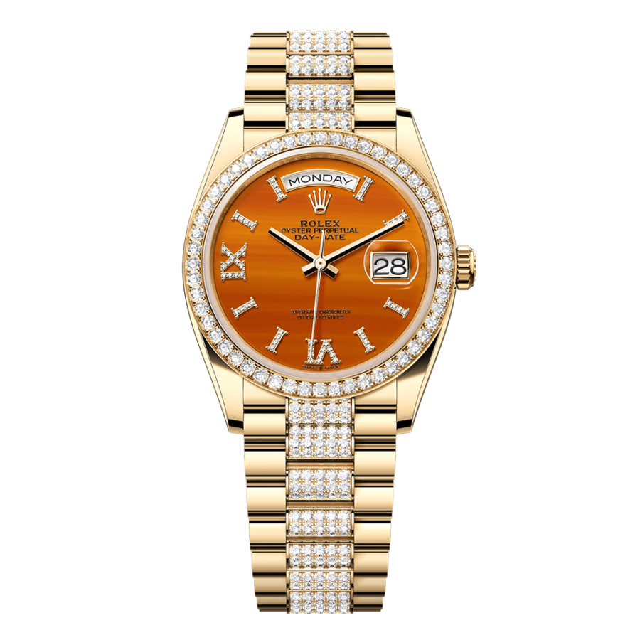 2023 High Quality cheapest rolex for Men’s watches Day Date 36MM m128348rbr-0050 18 kt yellow gold, with a carnelian, diamond-set Dial