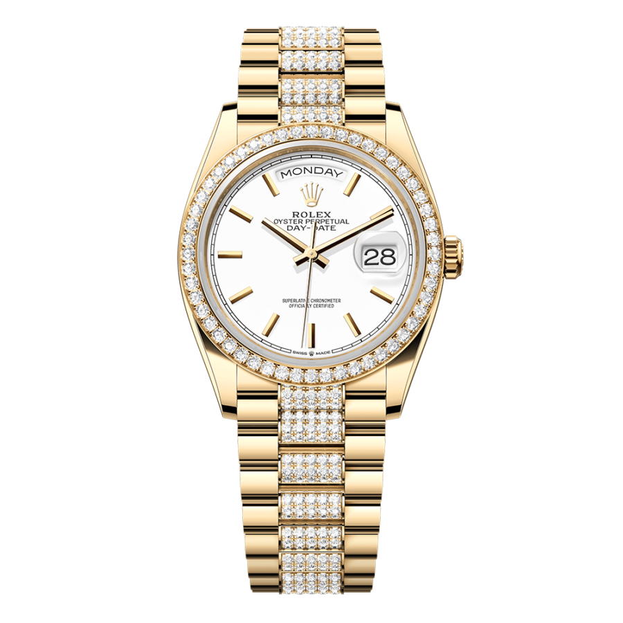 2023 High Quality cheapest rolex for Men’s Day Date 36MM m128348rbr-0048 18 kt yellow gold with a white Dial