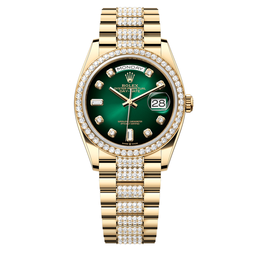 2023 High Quality cheapest rolex for Men’s Day Date 36MM m128348rbr-0036 green ombré, diamond-set Dial