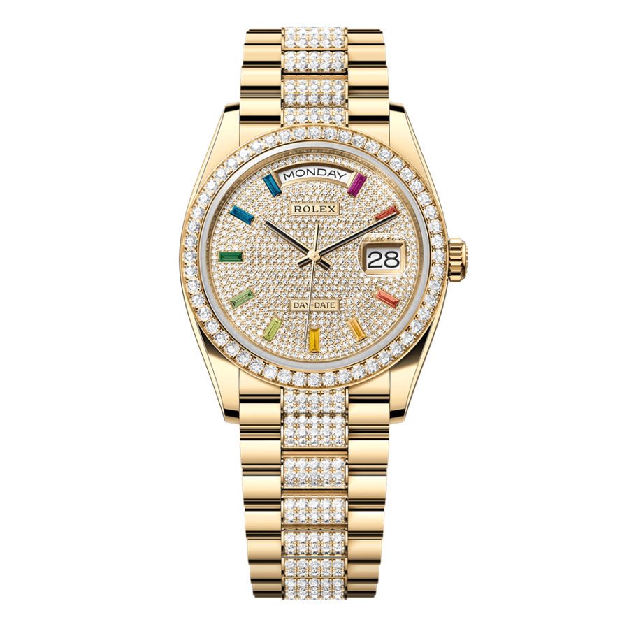 2023 High Quality cheapest rolex for Men’s Day Date 36MM m128348rbr-0031 diamond-paved Dial