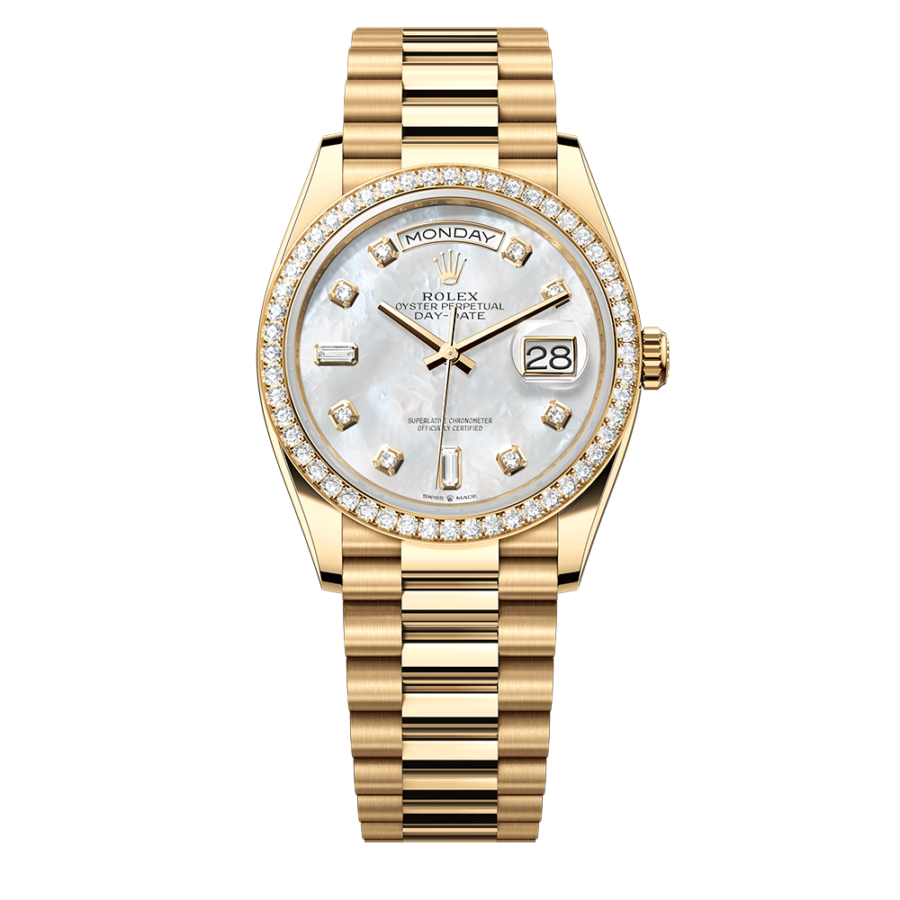 2023 High Quality cheapest rolex for Men’s Day Date 36MM m128348rbr-0017 white mother-of-pearl, diamond-set Dial
