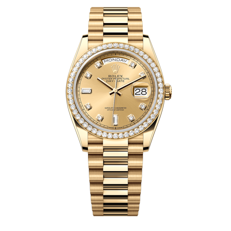 2023 High Quality cheapest rolex for Men’s Day Date 36MM m128348rbr-0008 champagne-colour, diamond-set Dial