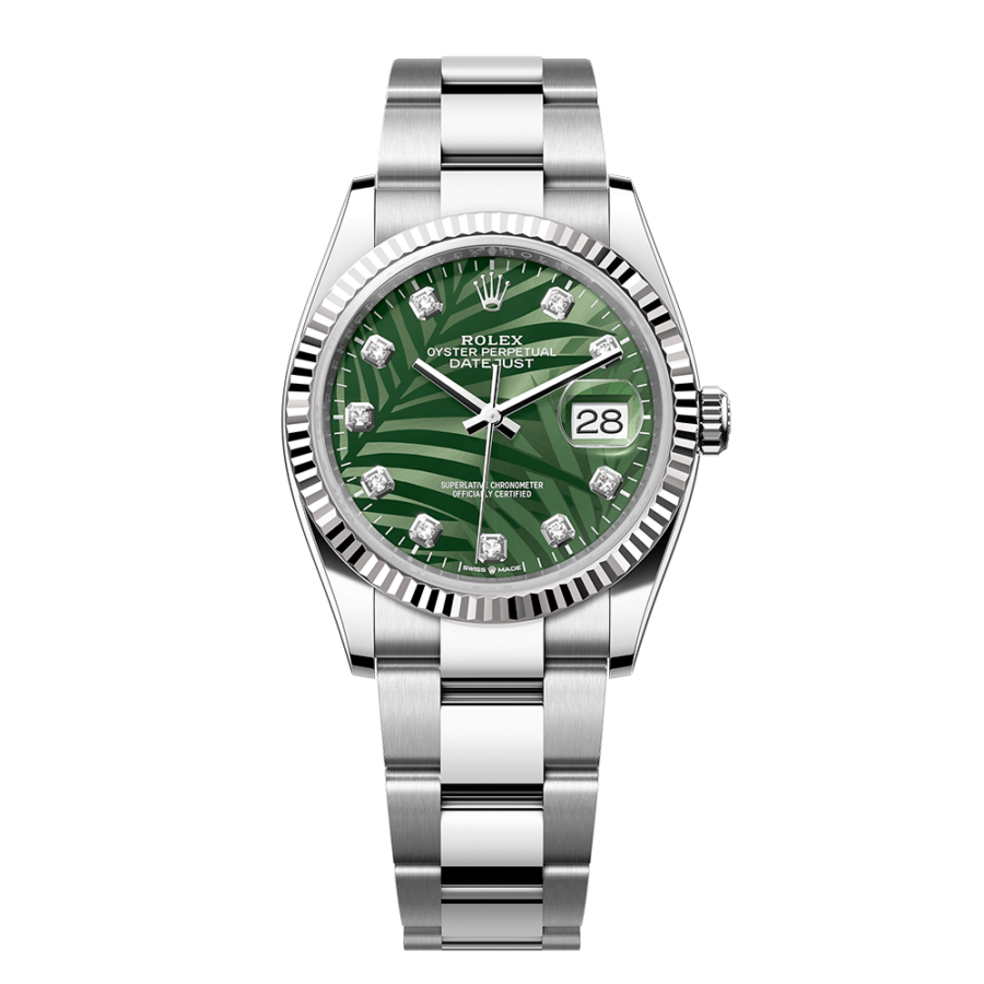 2023 High Quality rolex super clone watch Unisex Datejust 36MM m126234-0056 olive-green palm-motif, diamond-set dial
