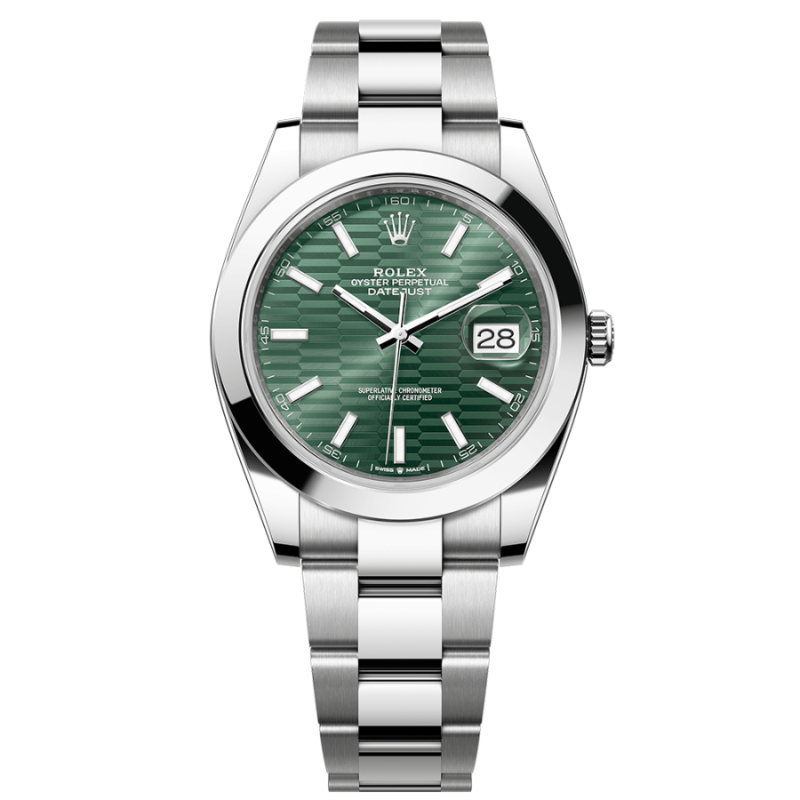 2023 High Quality rolex replica watches Datejust Men’s 41MM m126300-0021 mint green, fluted-motif dial