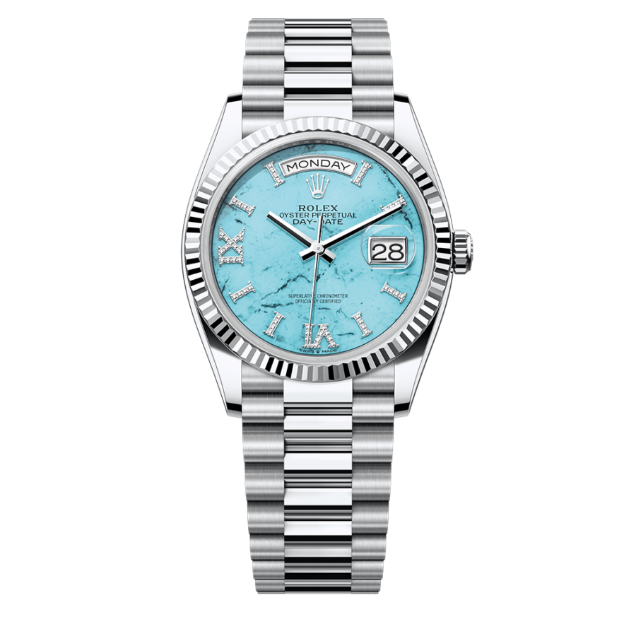2023 High Quality fake rolex watch Unisex Day Date 36MM turquoise, diamond-set Dial m128236-0011