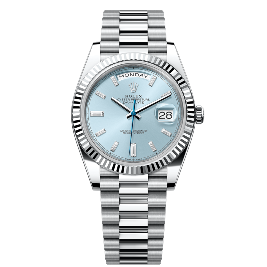 2023 High Quality fake rolex watch Men’s Day Date 40MM ice-blue, diamond-set Dial m228236-0006