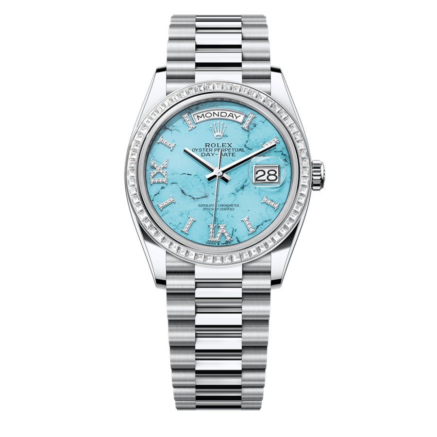 2023 Top-quality super clone rolex watches Men’s Day Date 36MM m128396tbr-0016 turquoise, diamond-set Dial