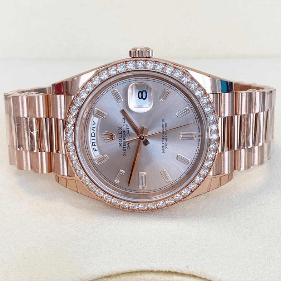 2023 High Quality reproduction rolex Men’s Day Date 40MM m228345rbr-0007 sundust, diamond-set dial