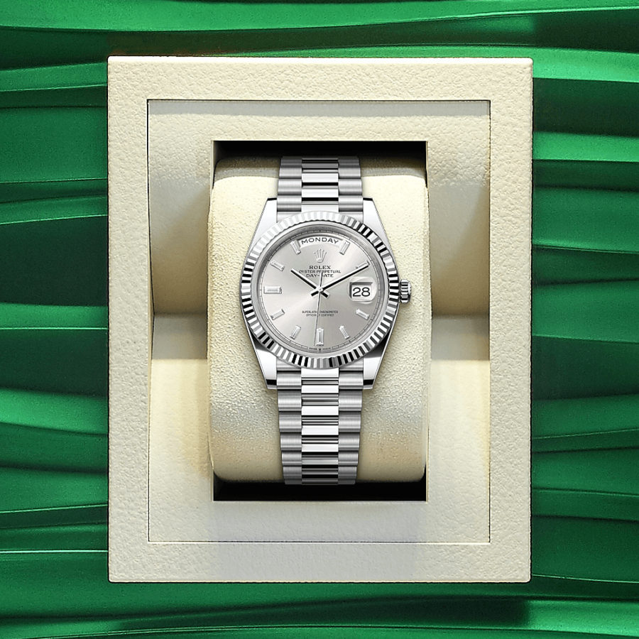 2023 High Quality Copy of rolex watch Men's Day Date 40MM silver, diamond-set Dial m228236-0002