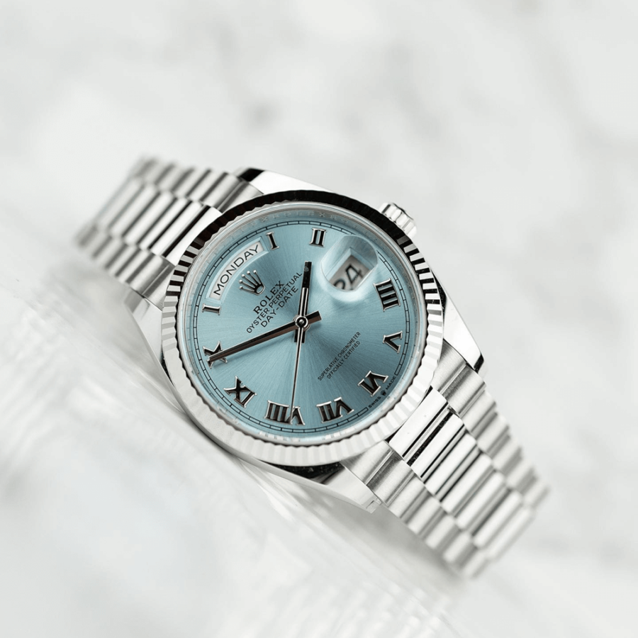 2023 High Quality Copy of rolex watch Unisex Day Date 36MM ice-blue Dial m128236-0008