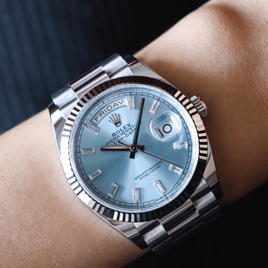 2023 High Quality Copy of rolex watch Unisex Day Date 36MM ice-blue Dial m128236-0009