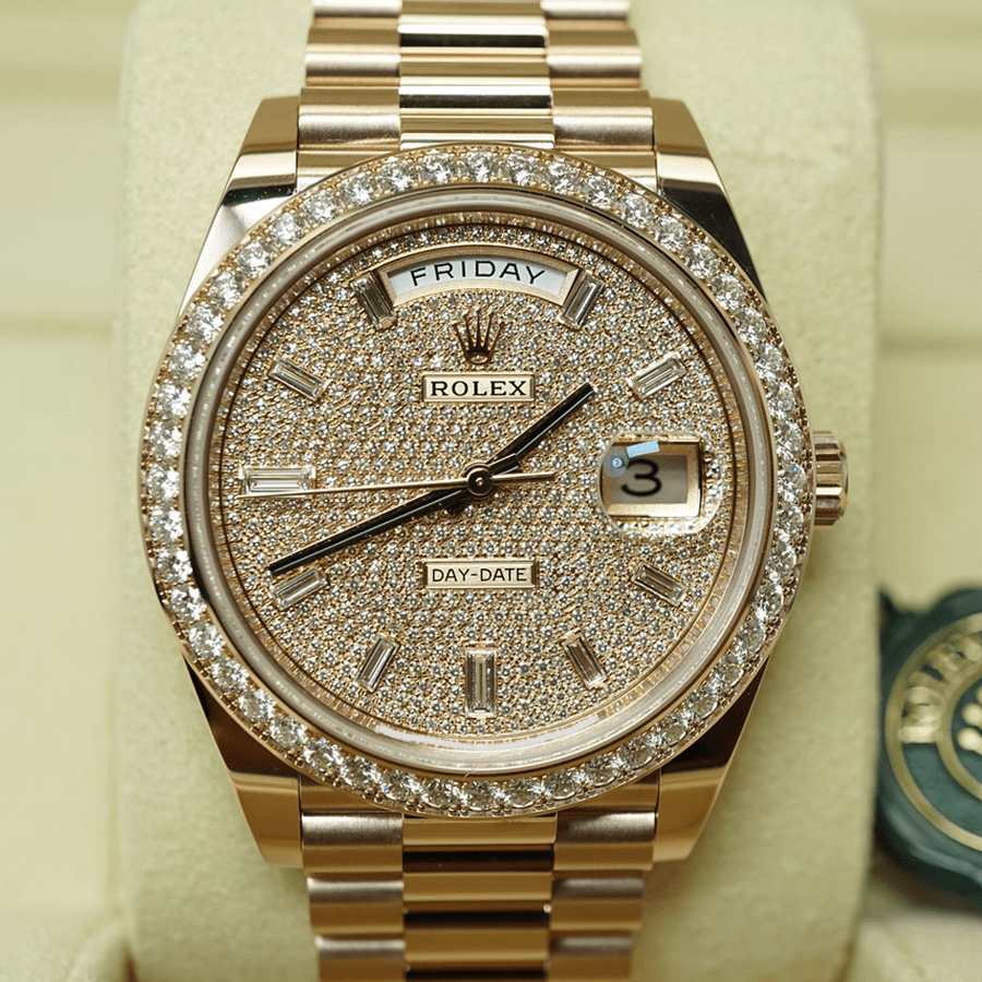 2023 High Quality reproduction rolex Men’s Day Date 40MM m228345rbr-0002 diamond-paved dial