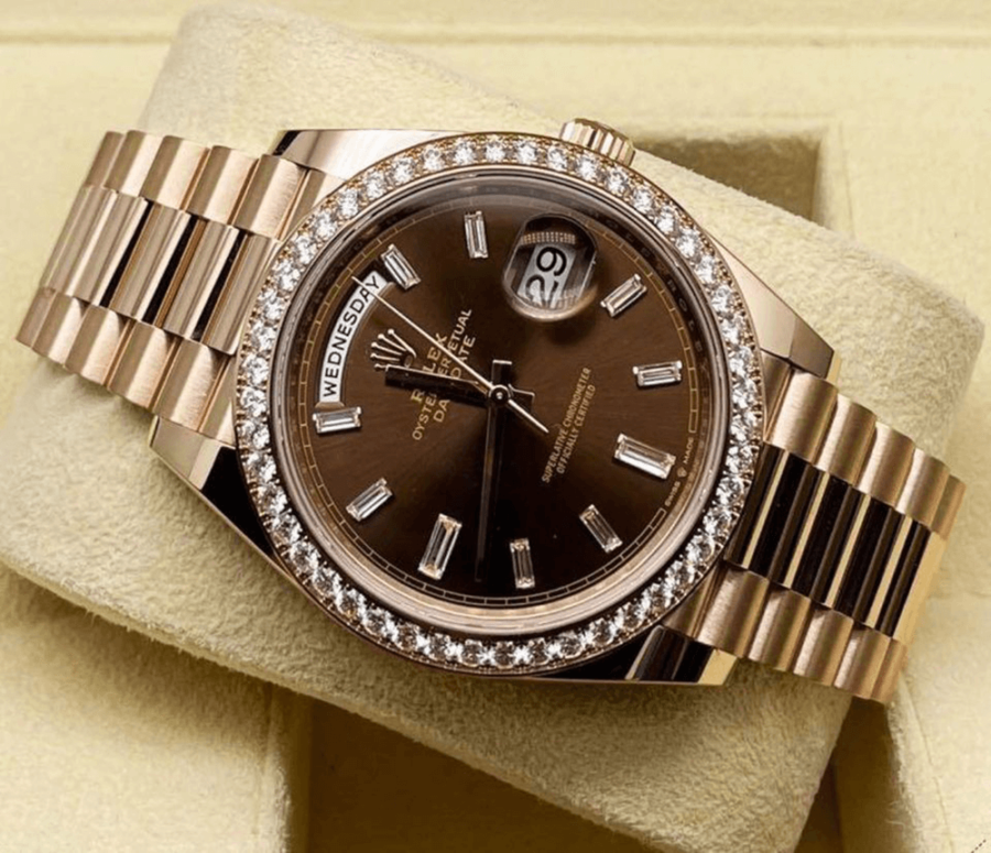 2023 High Quality reproduction rolex Men’s Day Date 40MM m228345rbr-0006 chocolate, diamond-set dial