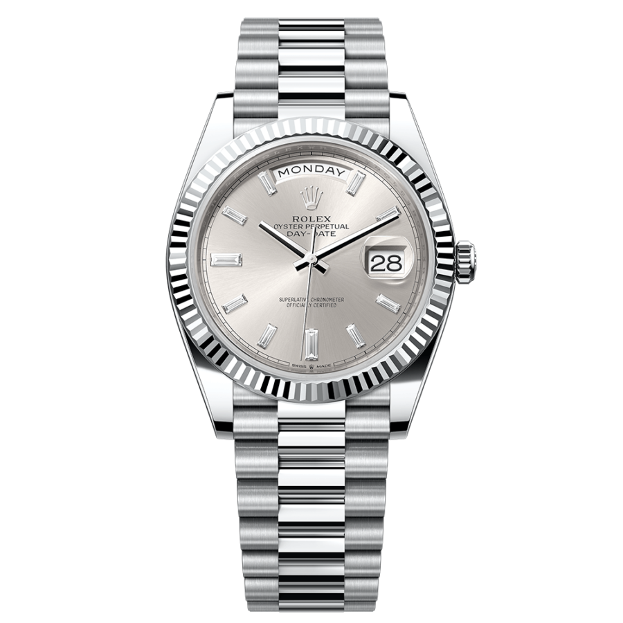 2023 High Quality fake rolex watch Men's Day Date 40MM silver, diamond-set Dial m228236-0002