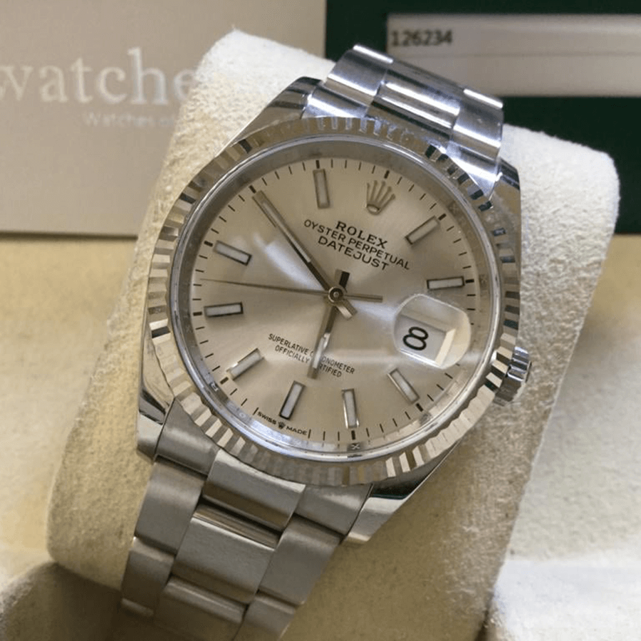 2023 High Quality Copy of rolex watch Unisex Datejust 36MM m126234-0013 white gold features a silver dial