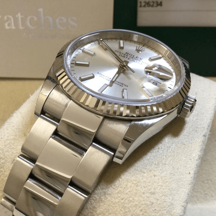 2023 High Quality Copy of rolex watch Unisex Datejust 36MM m126234-0013 white gold features a silver dial