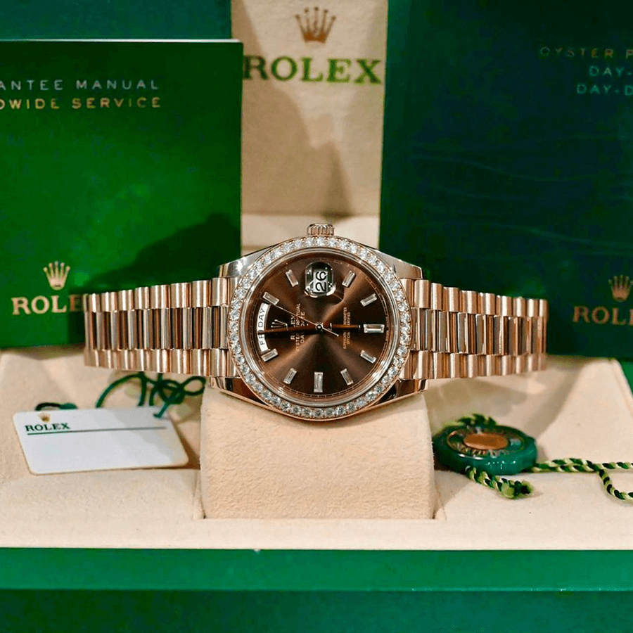 2023 High Quality reproduction rolex Men’s Day Date 40MM m228345rbr-0006 chocolate, diamond-set dial