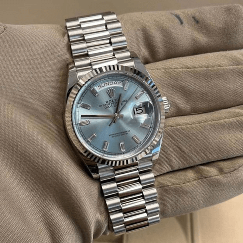 2023 High Quality Copy of rolex watch Unisex Day Date 36MM ice-blue Dial m128236-0009