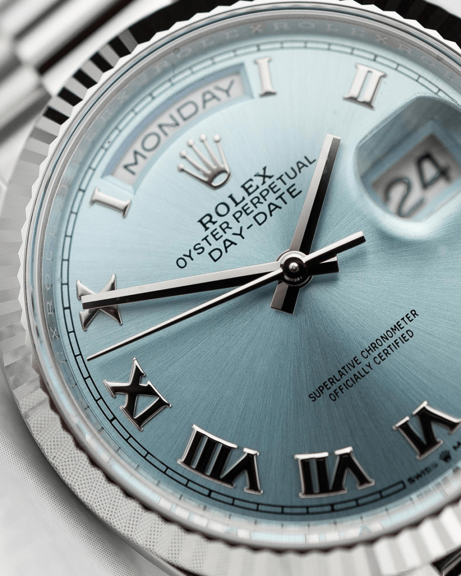 2023 High Quality Copy of rolex watch Unisex Day Date 36MM ice-blue Dial m128236-0008