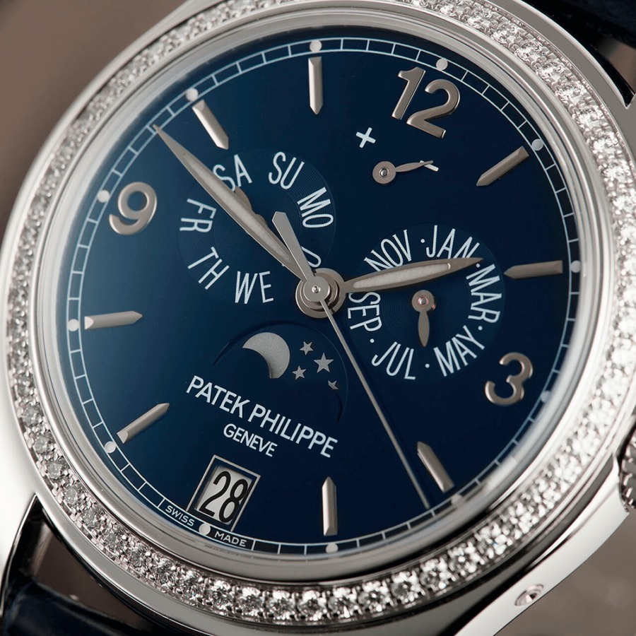 High Quality Replica patek philippe male 39MM COMPLICATIONS 5147G-001 White Navy blue lacquered dial
