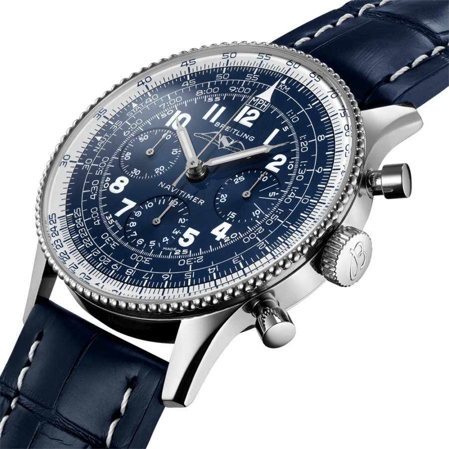 High Quality Replica Breitling male 41MM Navitimer LB0910211C1P1 blue Dial Alligator leather