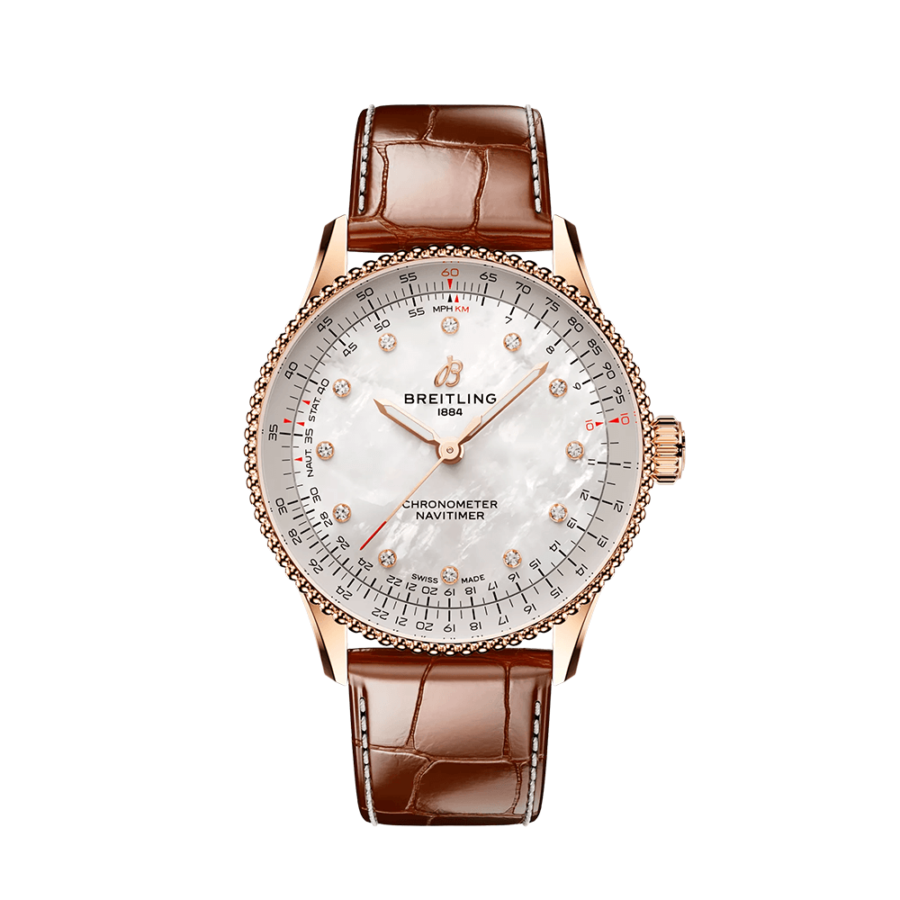 High Quality Replica Breitling Female 36MM Navitimer R17327211A1P1 Pearl White Dial Alligator leather