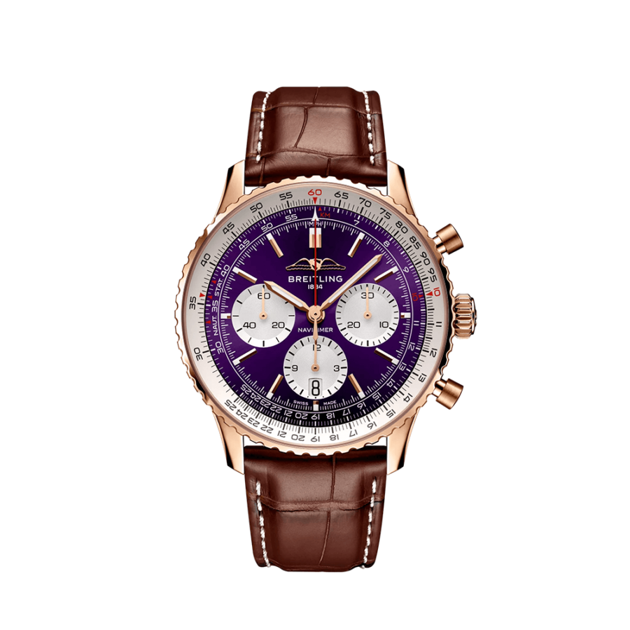 High Quality Replica Breitling male 43MM Navitimer RB01381A1Q1P1 Purple Dial Alligator leather