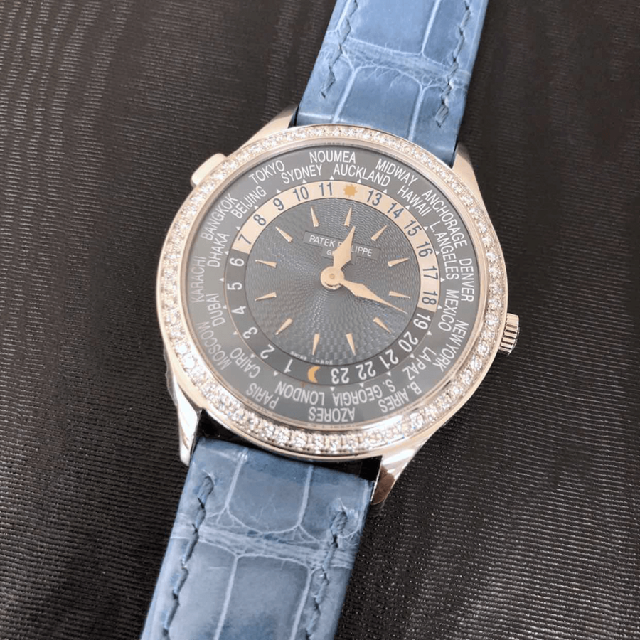 High Quality Replica patek philippe Female 36mm COMPLICATIONS 7130G-016 Gray-blue dial,Alligator strap