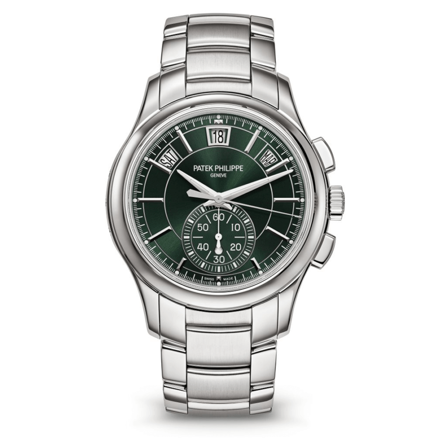 High Quality Replica patek philippe male 42mm COMPLICATIONS 5905-1A-001 Olive green sunburst dial,Steel strap