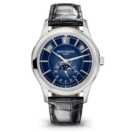 High Quality Replica patek philippe male 40MM COMPLICATIONS 5205G-013 Blue sunburst dial, Alligator with square scales strap