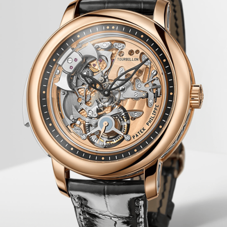 High Quality Replica Patek Philippe male 42MM Tourbillon 5303R-001 Rose gold Dial Alligator leather with square scales, hand-stitched, shiny black. Fold-over clasp