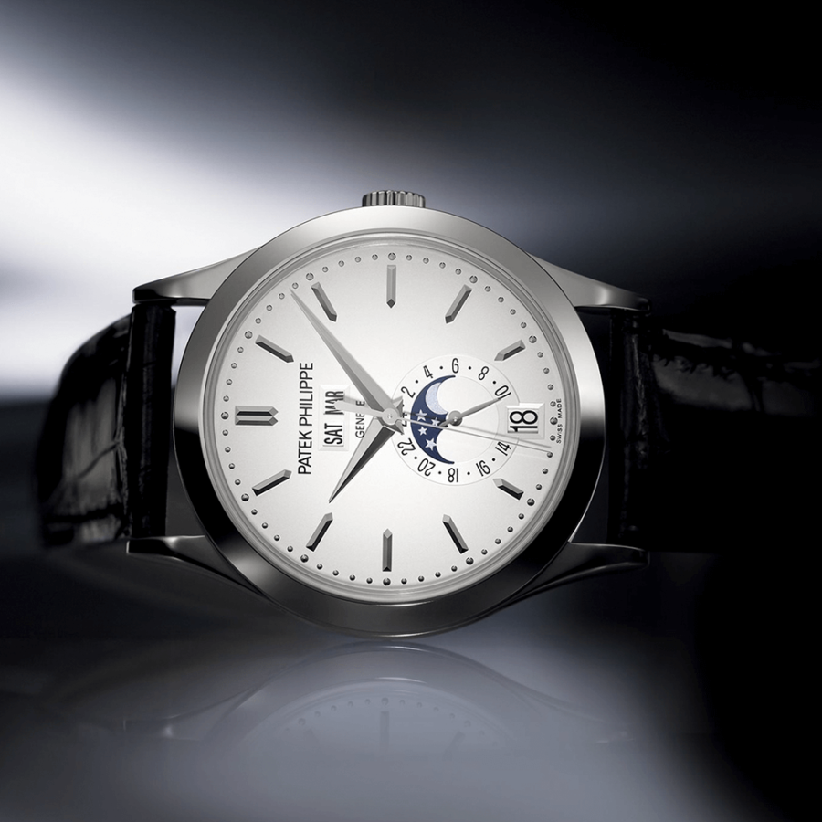 High Quality Replica patek philippe male 38.5mm COMPLICATIONS 5396G-011 Silvery opaline dial,Shiny black alligator strap