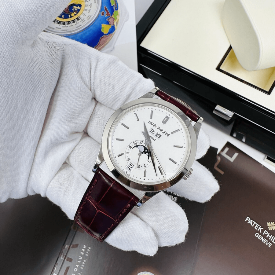 High Quality Replica patek philippe male 38.5mm COMPLICATIONS 5396G-011 Silvery opaline dial,Shiny black alligator strap