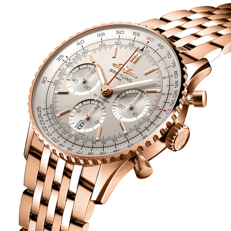 High Quality Replica Breitling male 41MM Navitimer RB0139211G1R1 Pearl White Dial 18k red gold