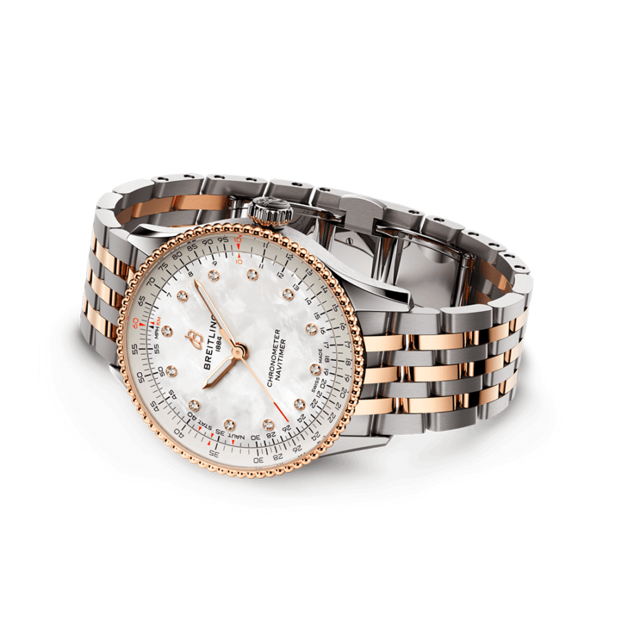 High Quality Replica Breitling Female 36MM Navitimer U17327211A1U1 Pearl White Dial Stainless steel & 18k red gold