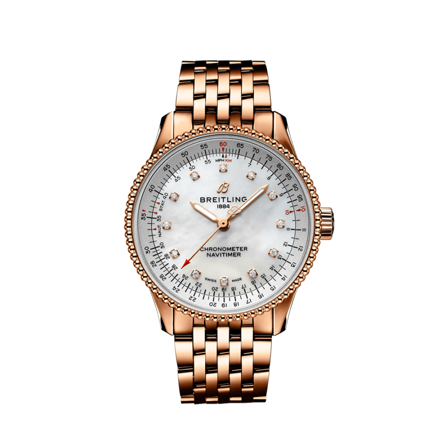 High Quality Replica Breitling Female 35MM Navitimer R17395211A1R1 Pearl White Dial 18k red gold