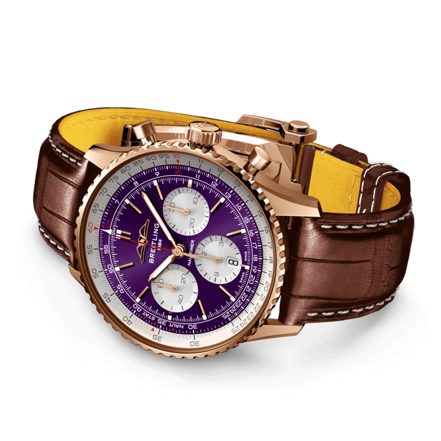 High Quality Replica Breitling male 43MM Navitimer RB01381A1Q1P1 Purple Dial Alligator leather