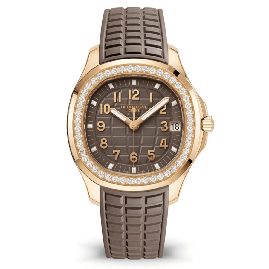 High Quality Replica Patek Philippe Female 38.8MM Aquanaut 5268-200R-010 Taupe, embossed with Aquanaut pattern Dial Composite material strap