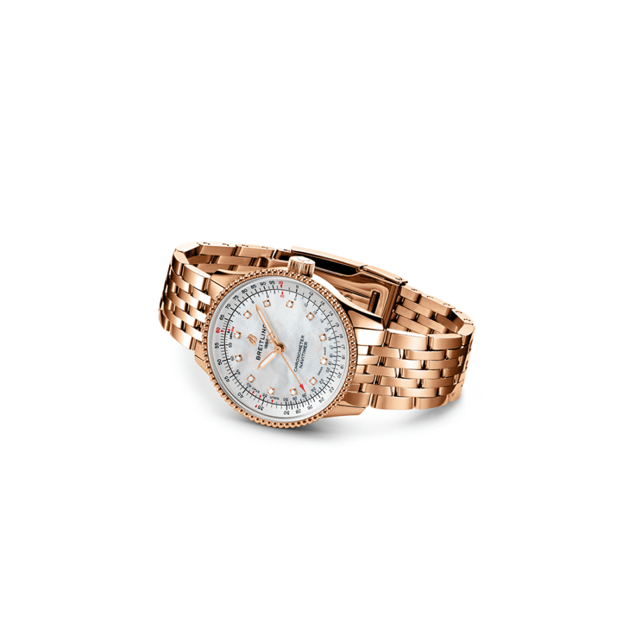 High Quality Replica Breitling Female 35MM Navitimer R17395211A1R1 Pearl White Dial 18k red gold