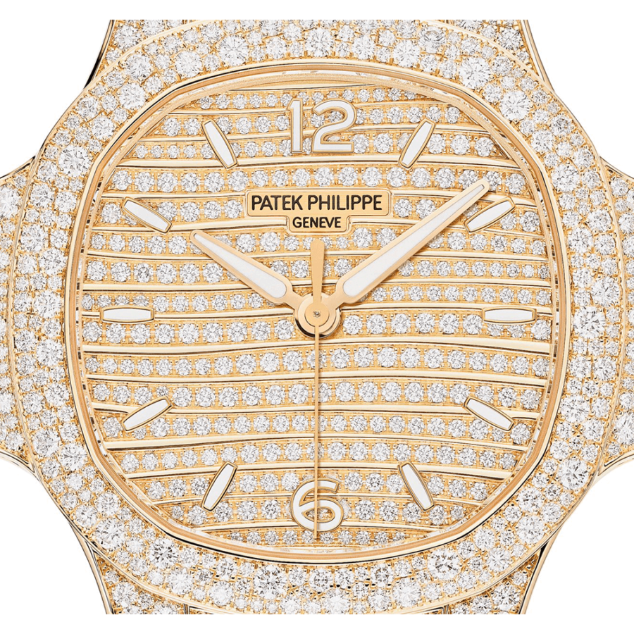 High Quality Replica Patek Philippe Female 35.2mm NAUTILUS 7118-1450R-001 Paved with diamonds Dial Rose gold, paved with diamonds bracelet