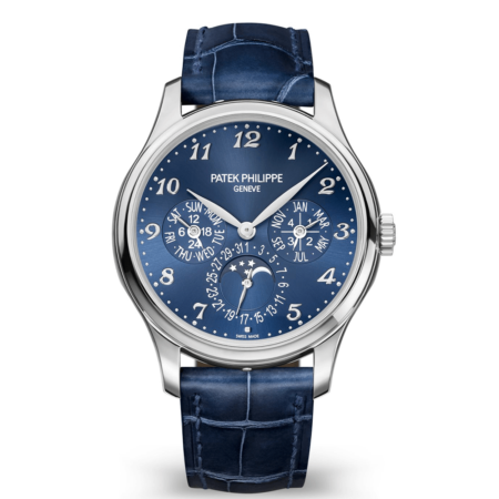 High Quality Replica Patek Philippe Female 39MM GRAND COMPLICATIONS 5327G-001 Royal blue sunburst dial Alligator strap with square scales, hand-stitched, shiny navy blue, fold-over clasp. Fold-over clasp