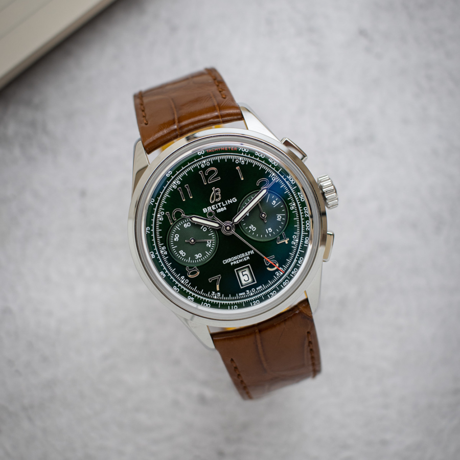 High Quality Replica Breitling male 42MM Premier AB0145371L1P1 Green Dial Alligator leather Strap