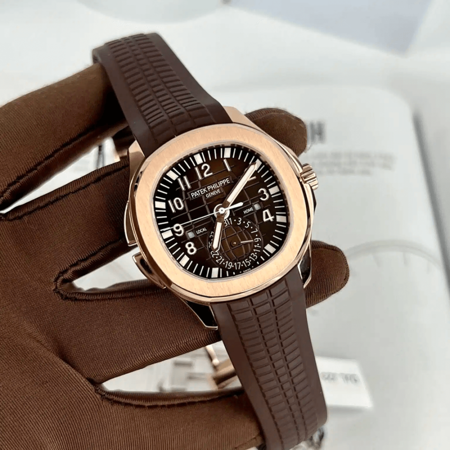 High Quality Replica Patek Philippe male 40.8MM Aquanaut 5164R-001 Brown embossed Dial Dark brown polymer material Strap