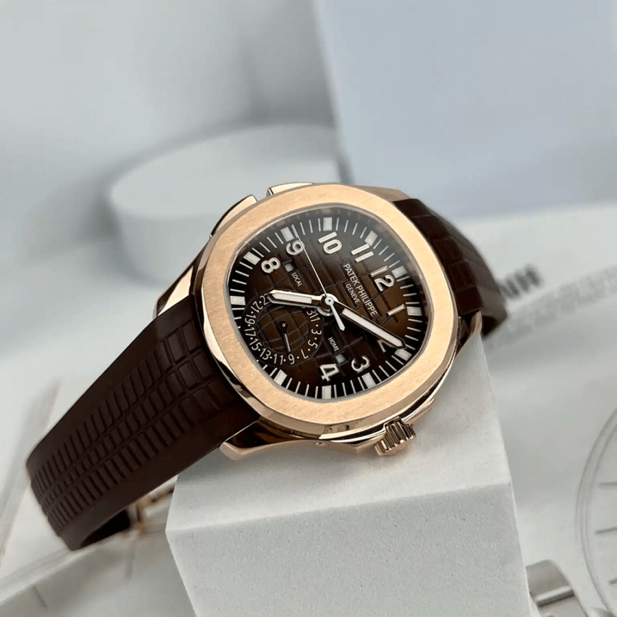 High Quality Replica Patek Philippe male 40.8MM Aquanaut 5164R-001 Brown embossed Dial Dark brown polymer material Strap