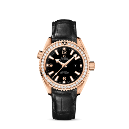 High Quality Omega Replica Female 37.5MM Planet Ocean 600M 8521 Black Dial Leather strap